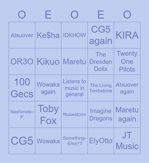 Music taste that you share with Mew111 Bingo Card