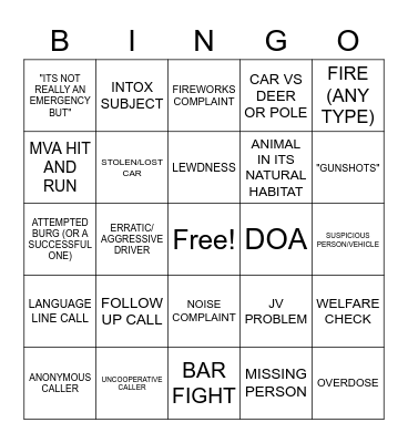 NEW YEARS DISPATCH BINGO Card