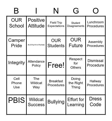 Wildcat Success Bingo Card
