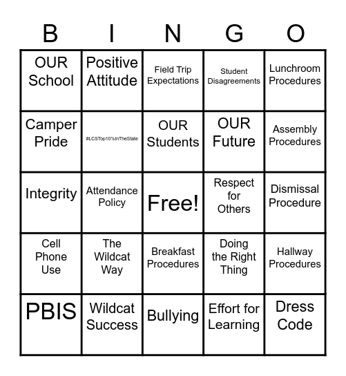 Wildcat Success Bingo Card