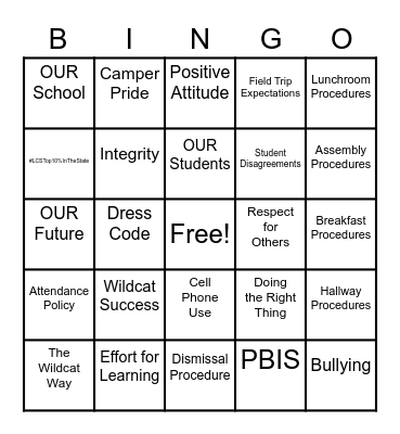 Wildcat Success Bingo Card