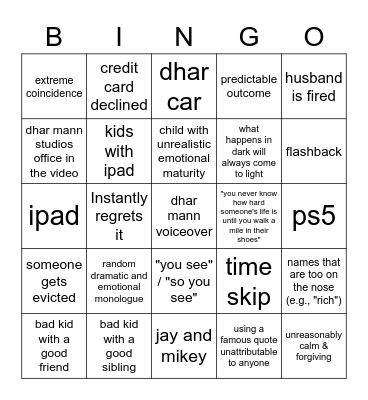 Dhar Mann Bingo v2 Bingo Card