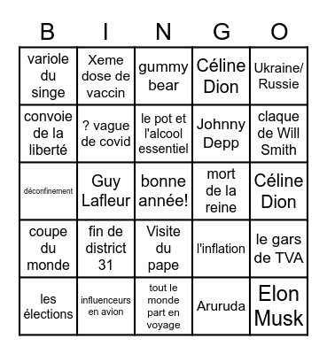 bye bye 2022 Bingo Card