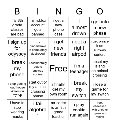 David 2023 Bingo Card