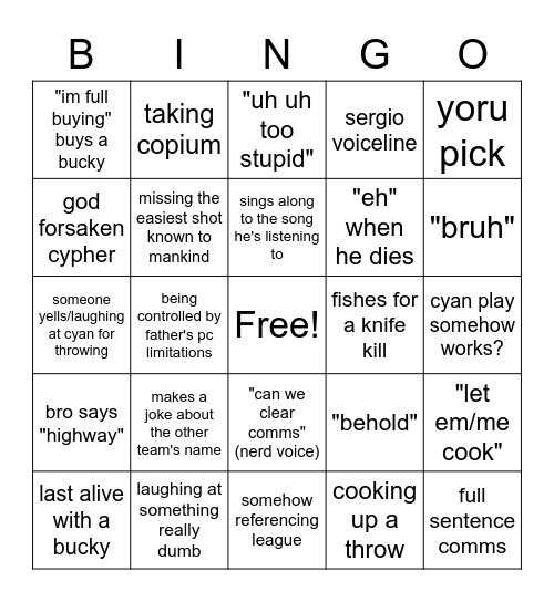 cyan bigno Bingo Card