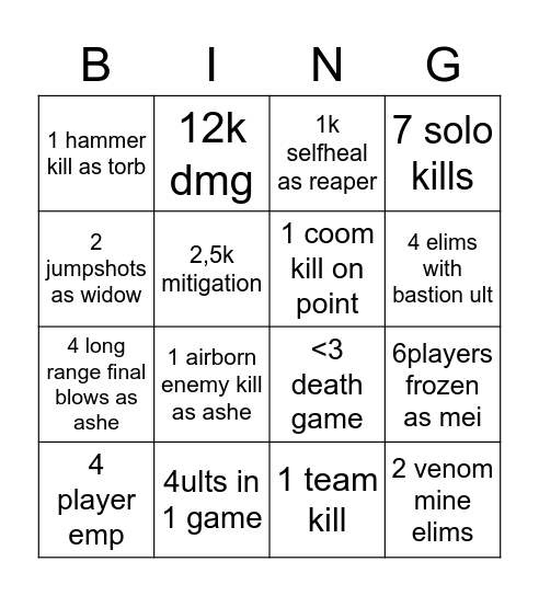 DPS OW2 Bingo 1 Bingo Card