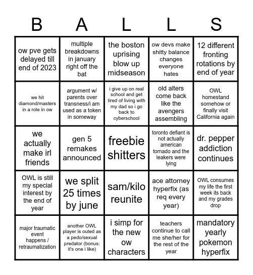 valcks very hyperspecific 2023 bingo Card