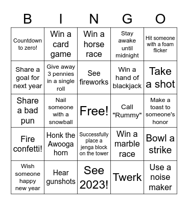 New Years Bingo! Bingo Card