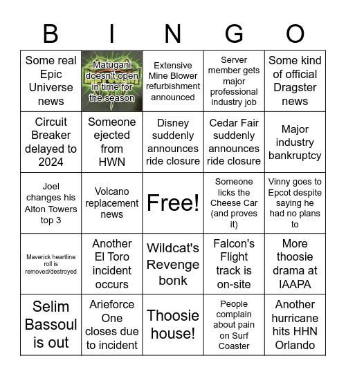 /r/rollercoasters Discord Bingo 2023 Bingo Card
