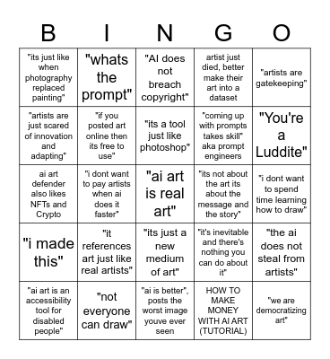 dumb ai art defender bingo Card