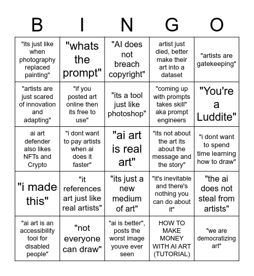 dumb ai art defender bingo Card