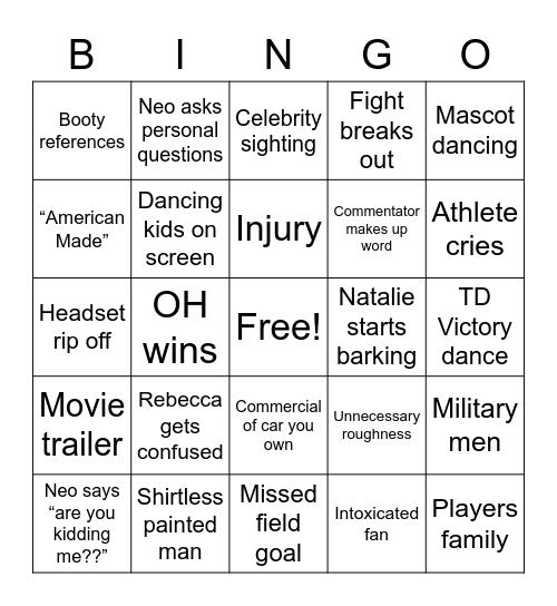 CFA PEACHBOWL Bingo Card
