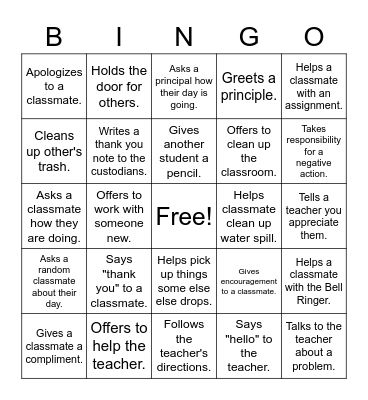 Kindness BINGO Challenge!! Bingo Card