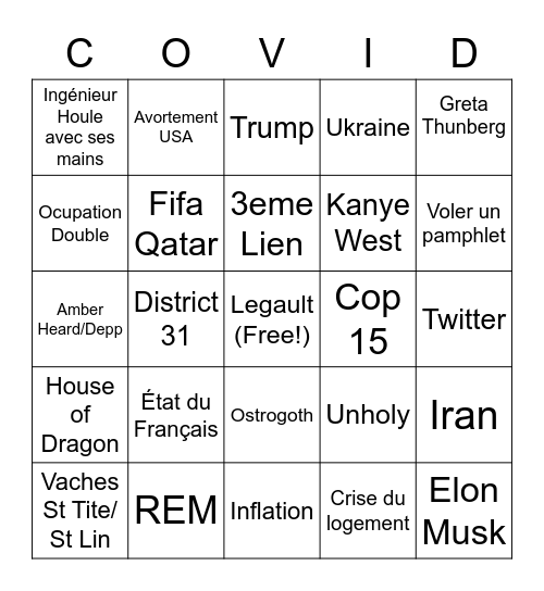 2022 Bingo Card