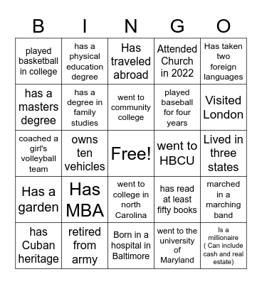 Untitled Bingo Card