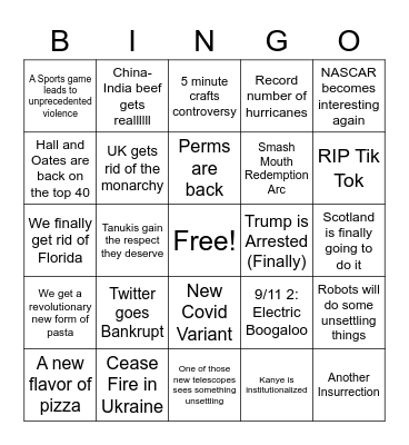 2023 World Events Bingo Card
