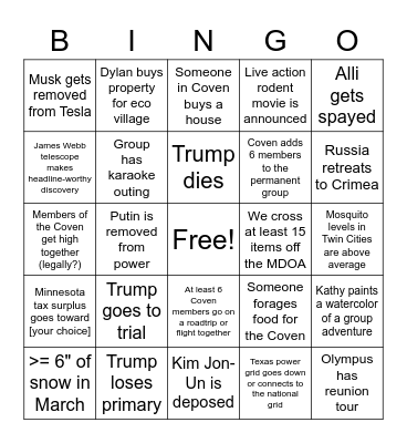 Coven 2023 Bingo Card