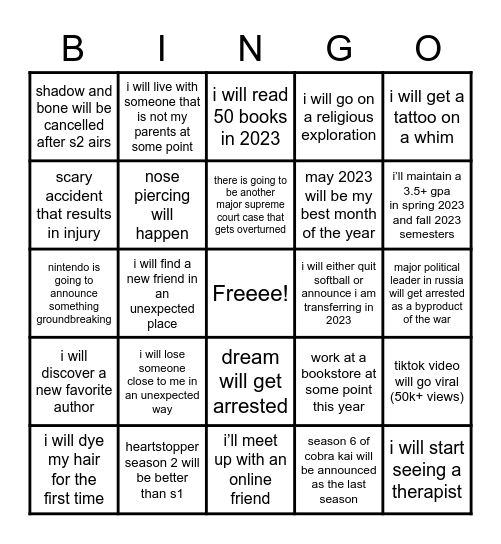 Danielle’s 2023 Bingo Card