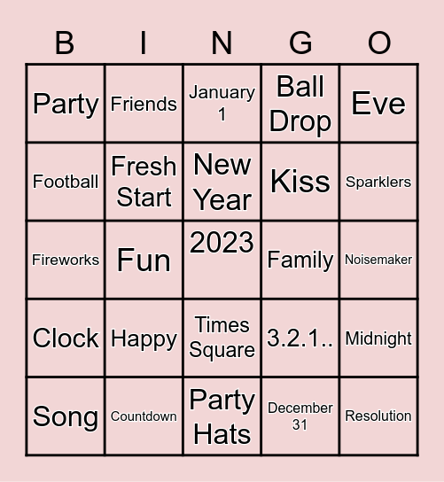 New Years Bingo Card