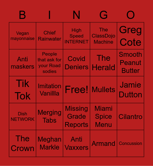 Tom's 2022 Bingo- Haters Edition Bingo Card