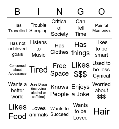 Regular Human Bingo Card