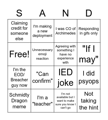 Sandman Bingo Card