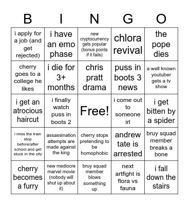 2023 prediction bingo Card