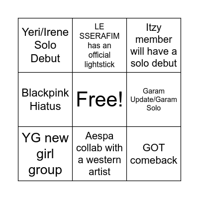 2023 Predictions Bingo Card