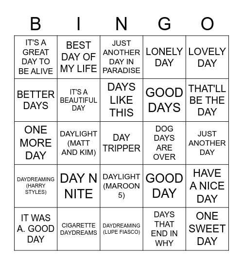 DAY Bingo Card