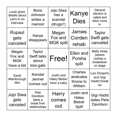 2023 Predictions Bingo Card