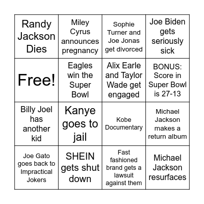 2023 Predictions Bingo Card