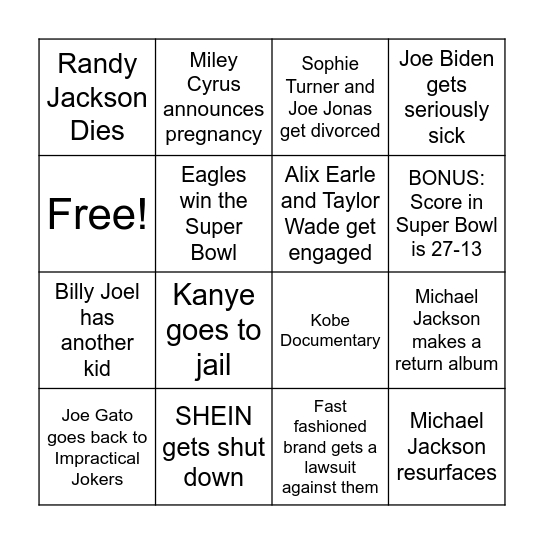 2023 Predictions Bingo Card