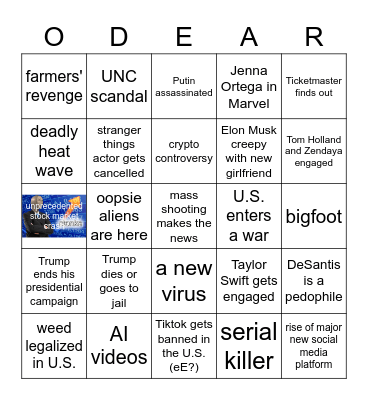 2023 Predictions Bingo Card