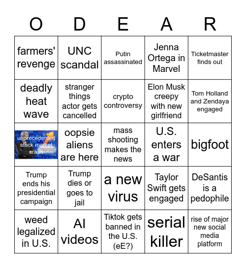 2023 Predictions Bingo Card