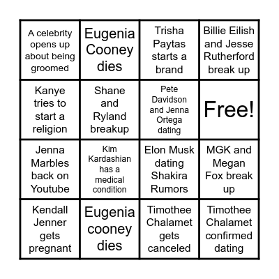 2023 Predictions Bingo Card