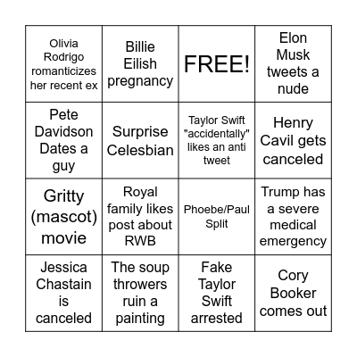 2023 Predictions Bingo Card