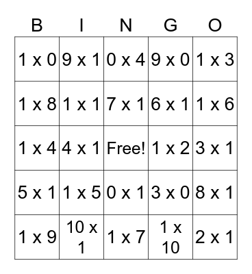 Multiplication Bingo Card