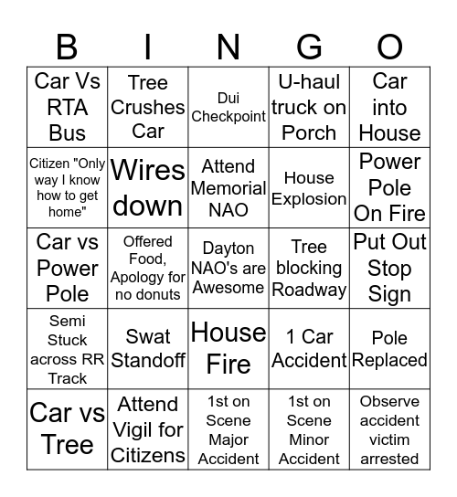 NAO Bingo Card
