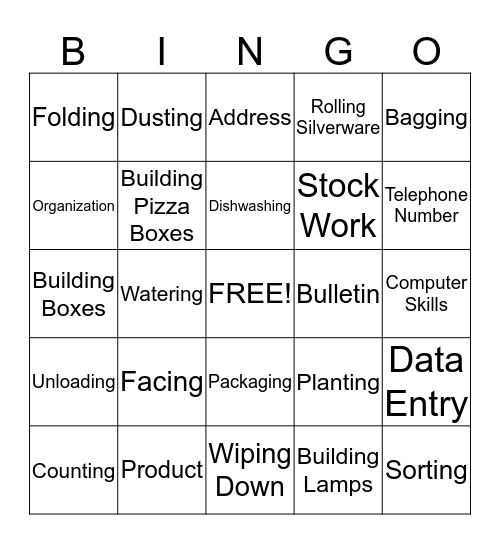 Job Skills Bingo Card