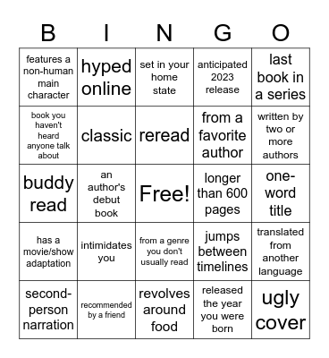 2023 reading challenge Bingo Card