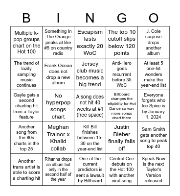 2023 Music Bingo Card