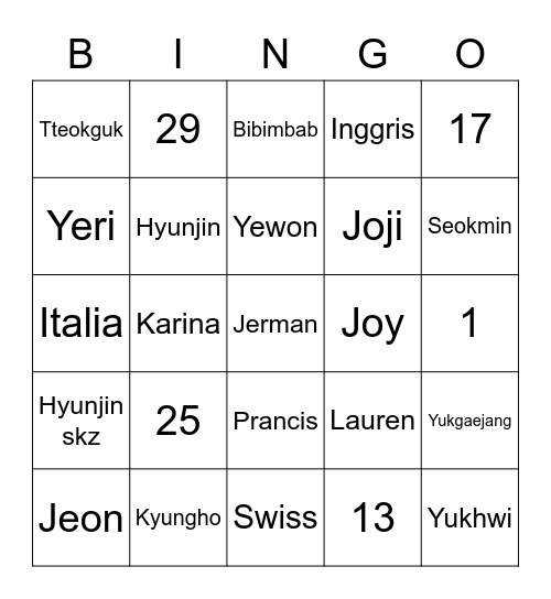 Bingo with OfYulje Bingo Card