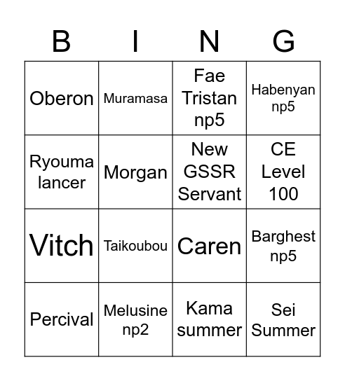 Untitled Bingo Card