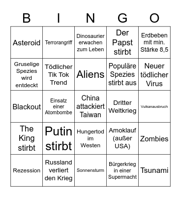 Disaster Bingo 2023 Bingo Card
