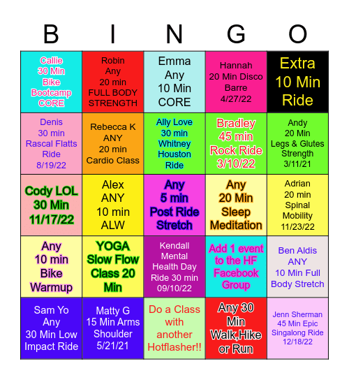 HotFlashes Happy Healthy 2023 BINGO Card