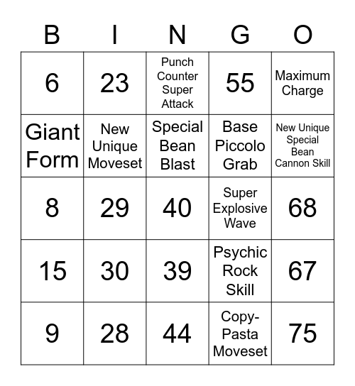 Orange Piccolo Super Hero DLC Bingo Card