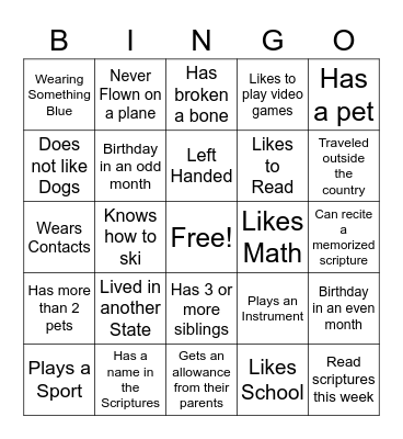 Get to Know You Bingo Card