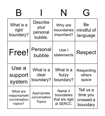 BOUNDARIES BINGO Card