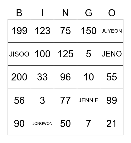 🧸 JENNIE 🧸 Bingo Card