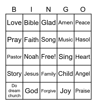 Kids' Church Bingo Card